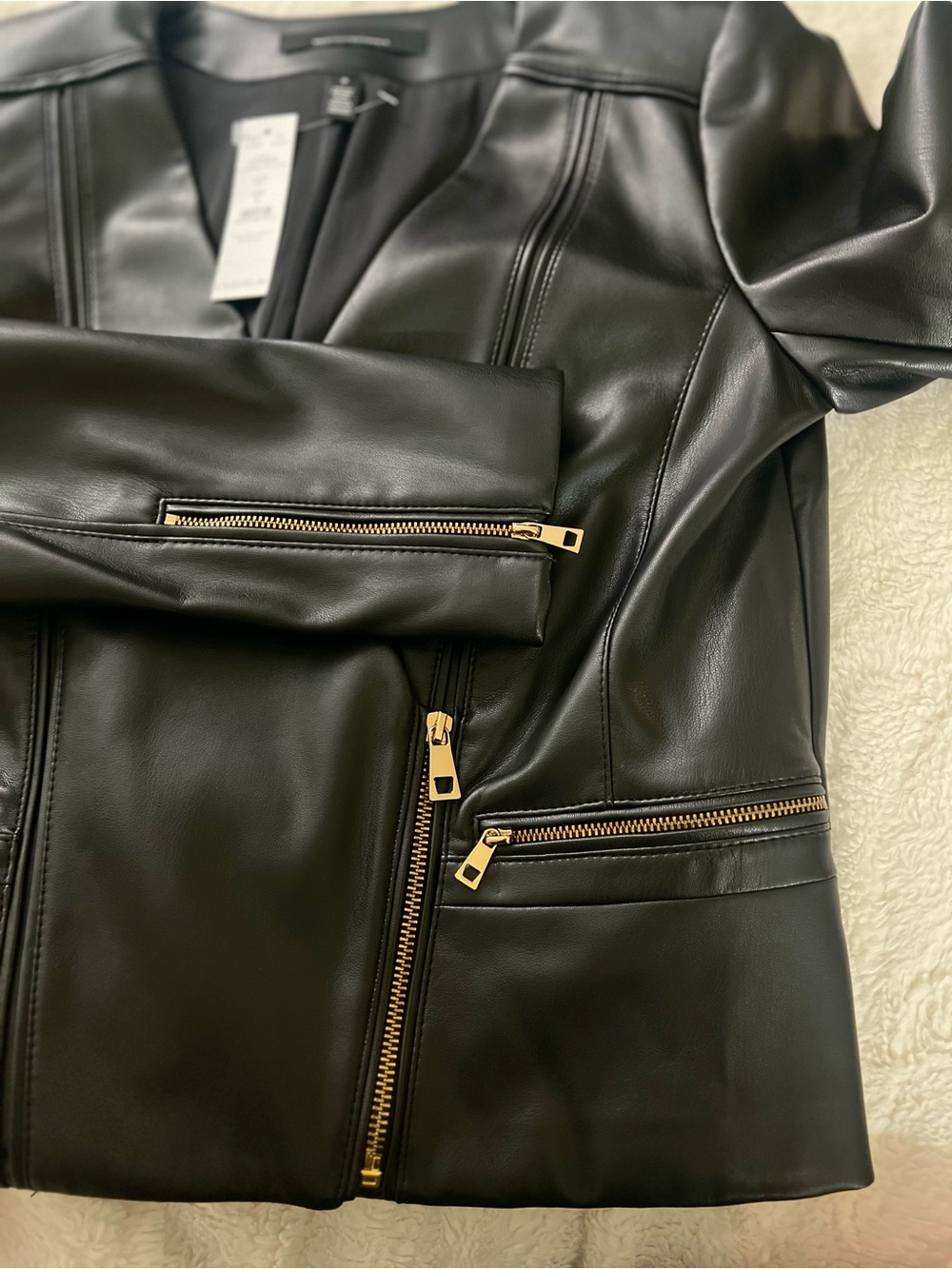🖤 Black Faux Leather Zip Jacket - WHBM